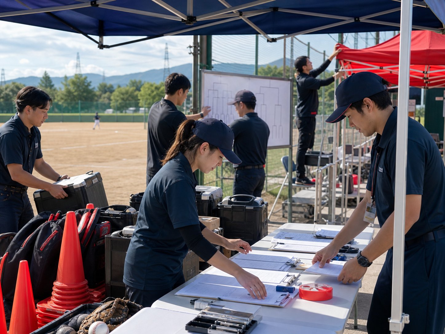 野球イベントの会場準備風景